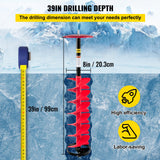 VEVOR Ice Drill Auger, 8" Diameter Nylon Ice Auger, 39" Length Ice Auger Bit,Auger Drill with 11.8" Extension Rod,Auger Bit with Drill Adapter,Top