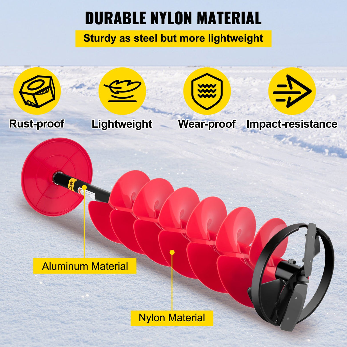 VEVOR Ice Drill Auger, 8" Diameter Nylon Ice Auger, 39" Length Ice Auger Bit,Auger Drill with 11.8" Extension Rod,Auger Bit with Drill Adapter,Top
