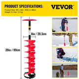 VEVOR Ice Drill Auger, 8" Diameter Nylon Ice Auger, 39" Length Ice Auger Bit,Auger Drill with 11.8" Extension Rod,Auger Bit with Drill Adapter,Top