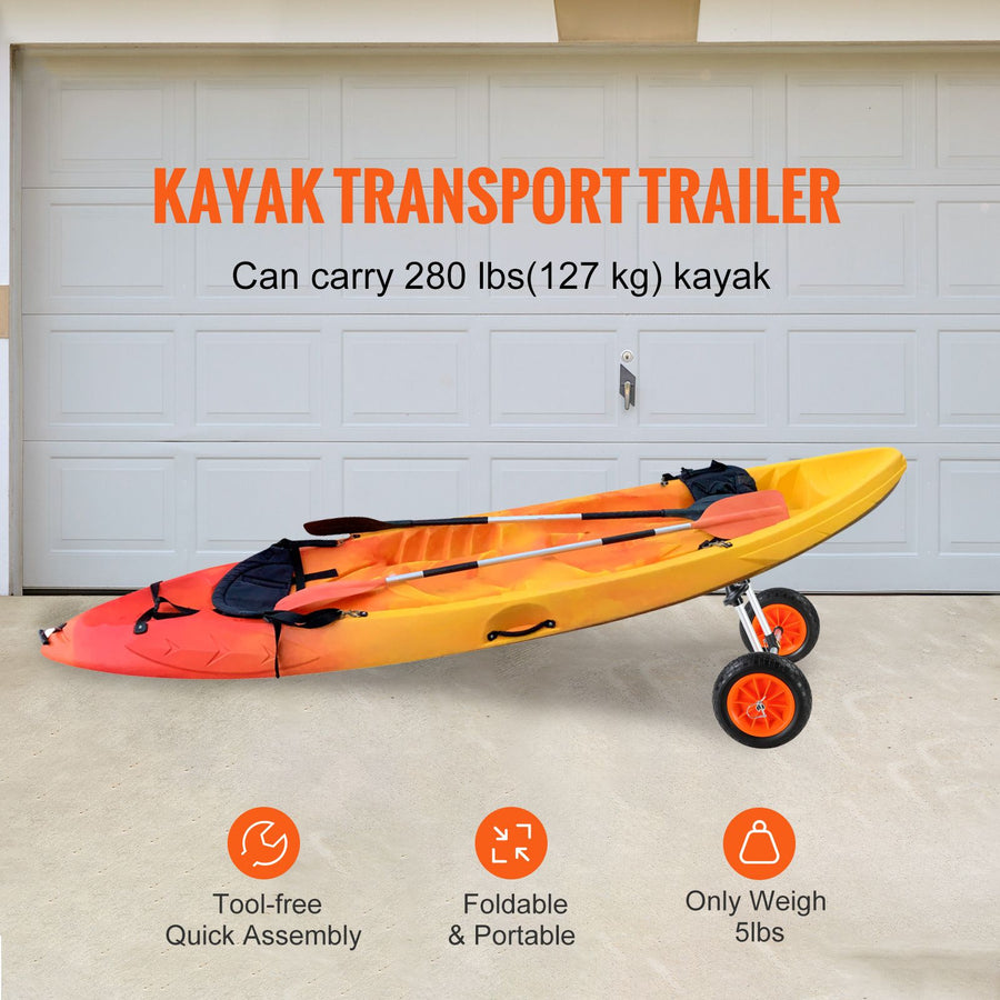 Adjustable Kayak Cart Canoe Boat Carrier 280lbs Load with 10'' Solid Tires