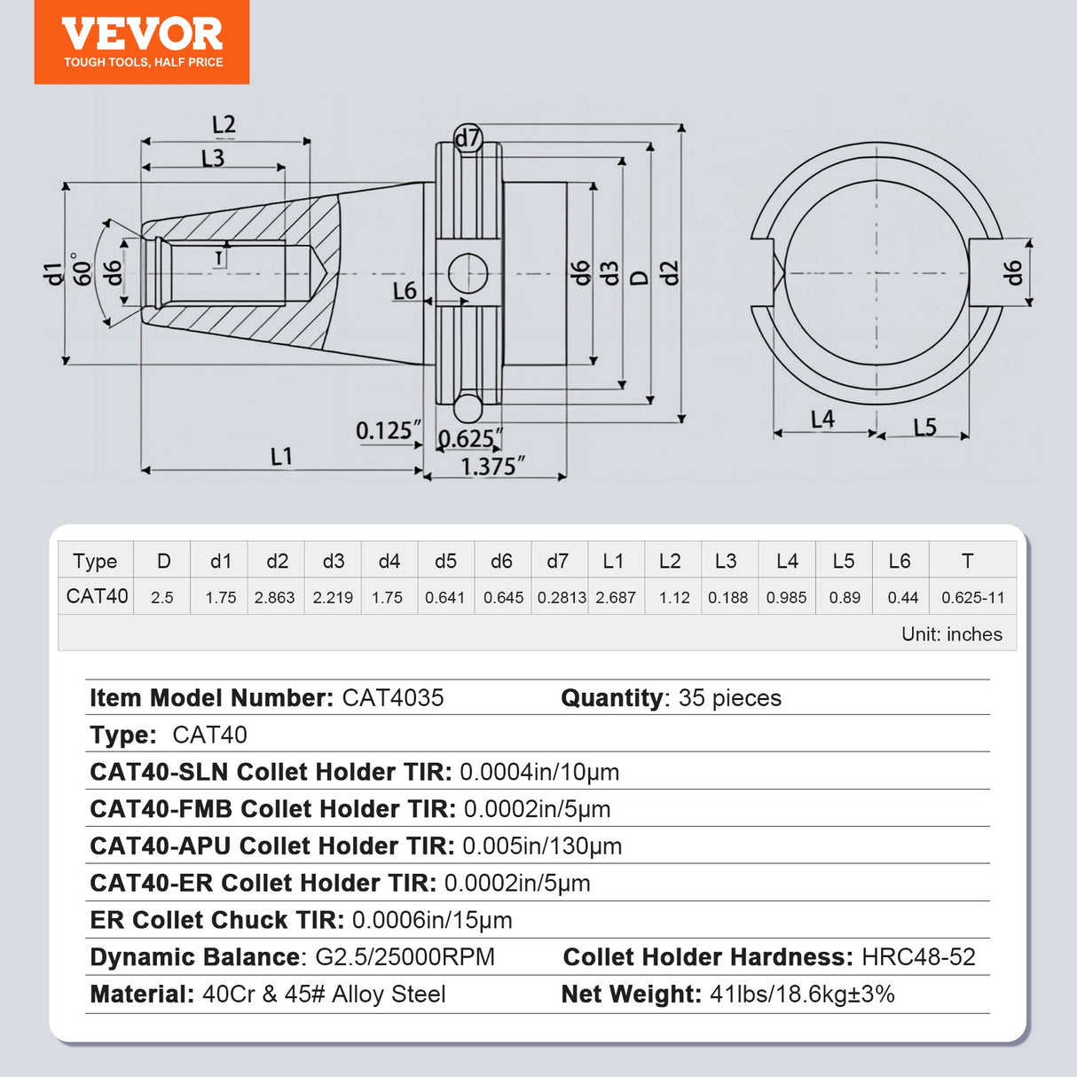 VEVOR CAT40 Collet Holder ER 16/32 Collet Set, 35 PCs, SLN FMB ER16/32 APU Tool Holders Spring Steel Collet Chucks with 10 Pull Studs and 3 Wrenches,