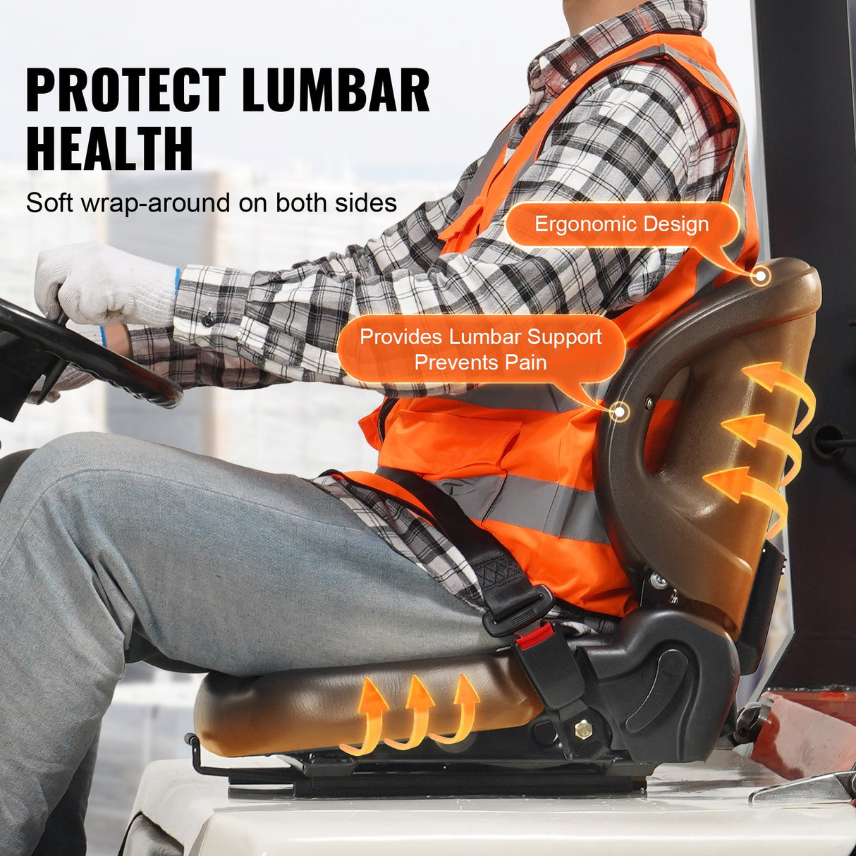 VEVOR Universal Forklift Seat Wrap-around Forklift Seat Adjustable Back Seatbelt