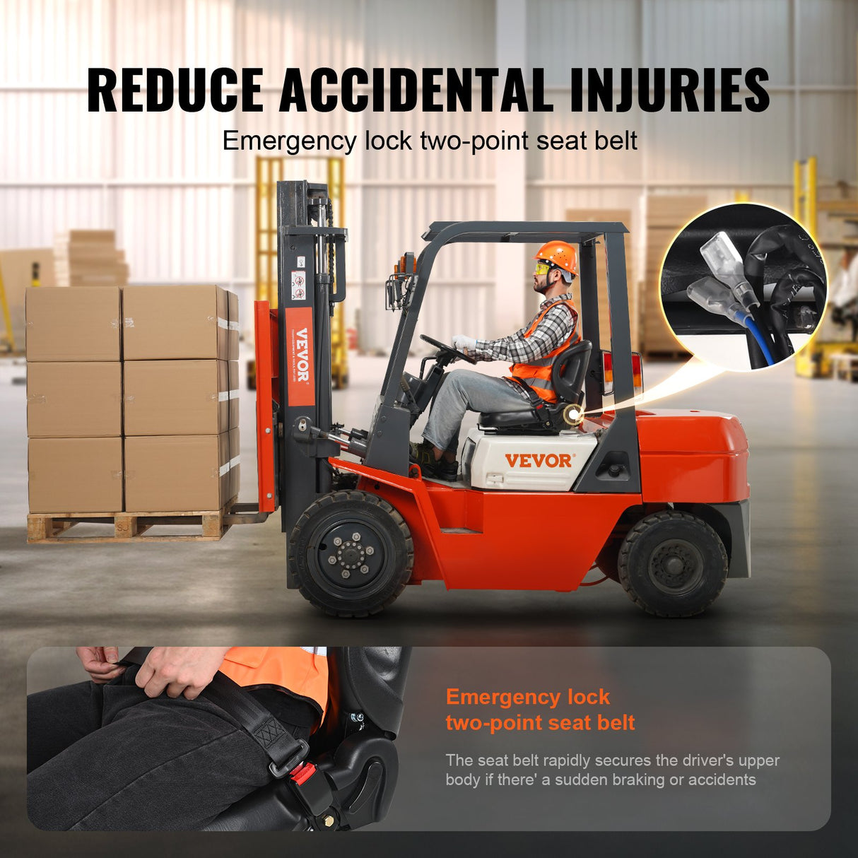 VEVOR Universal Forklift Seat Wrap-around Forklift Seat Adjustable Back Seatbelt