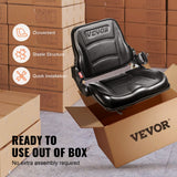 VEVOR Universal Forklift Seat, Fold Down Tractor Seat with Adjustable Angle Back, Micro Switch and Retractable Seatbelt, 16-34 cm Slot Forklift Seat for Tractor Loader Excavator - Rear View