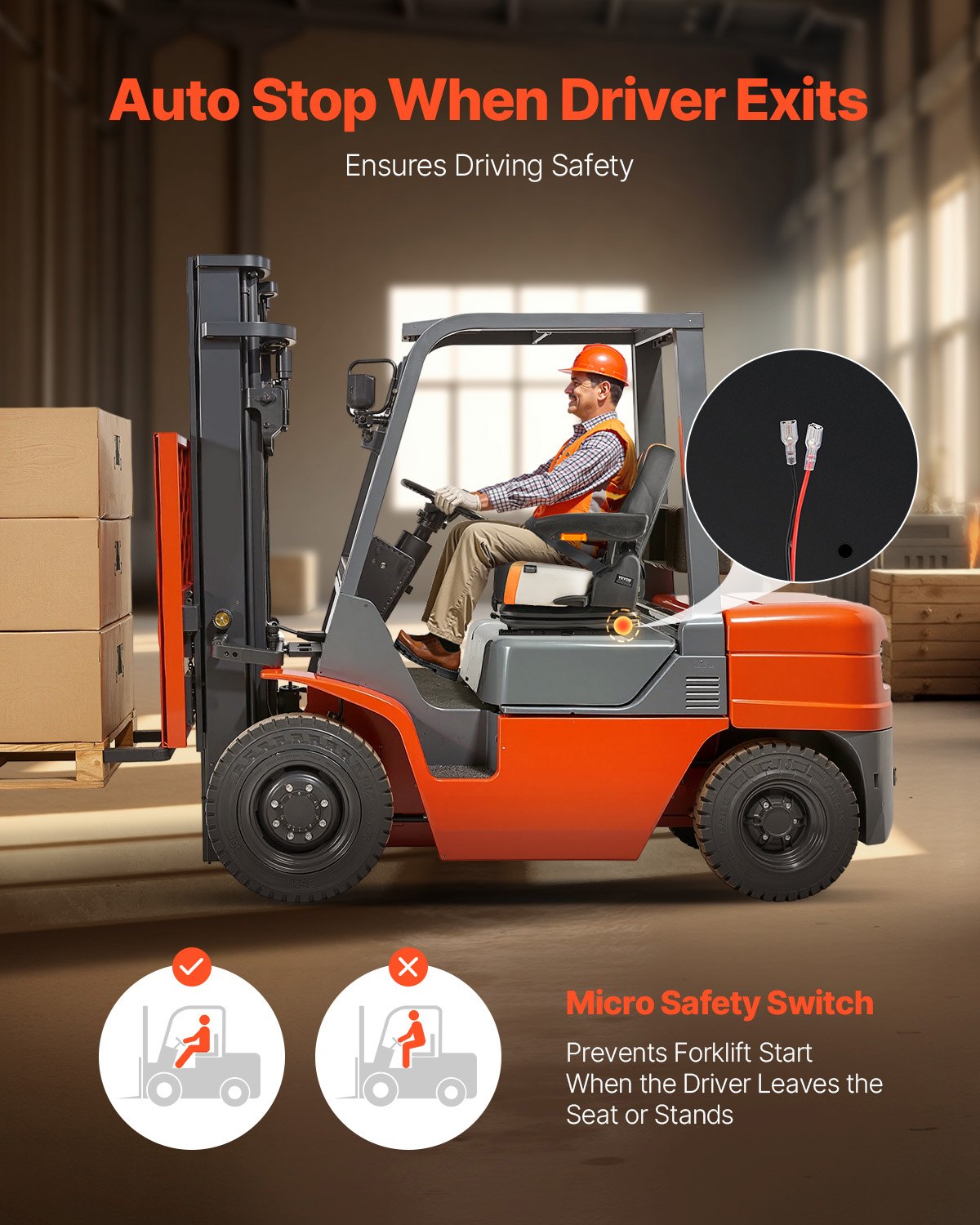 VEVOR Universal Forklift Seat Fold Down Tractor Suspension Seat Adjustable Back