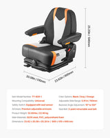 VEVOR Universal Forklift Seat Fold Down Tractor Suspension Seat Adjustable Back - Close-Up Angle