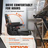 VEVOR Universal Forklift Seat, Fold Down Tractor Seat with Adjustable Angle Back, Micro Switch, Seatbelt and Armrests, 16-34 cm Slot Tractor Seat for Tractor Loader Excavator - Side View