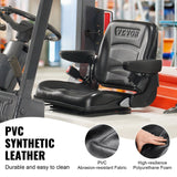 VEVOR Universal Forklift Seat, Fold Down Tractor Seat with Adjustable Angle Back, Micro Switch, Seatbelt and Armrests, 16-34 cm Slot Tractor Seat for Tractor Loader Excavator - 45-Degree Angle