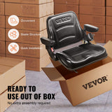 VEVOR Universal Forklift Seat, Fold Down Tractor Seat with Adjustable Angle Back, Micro Switch, Seatbelt and Armrests, 16-34 cm Slot Tractor Seat for Tractor Loader Excavator - Rear View