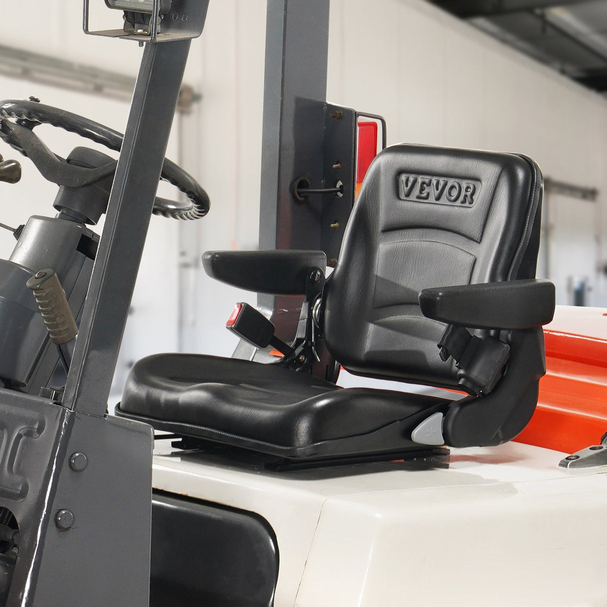VEVOR Universal Forklift Seat, Fold Down Tractor Seat with Adjustable Angle Back, Micro Switch, Seatbelt and Armrests, 16-34 cm Slot Tractor Seat for Tractor Loader Excavator
