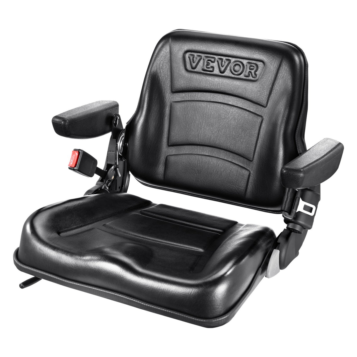 VEVOR Universal Forklift Seat, Fold Down Tractor Seat with Adjustable Angle Back, Micro Switch, Seatbelt and Armrests, 16-34 cm Slot Tractor Seat for Tractor Loader Excavator