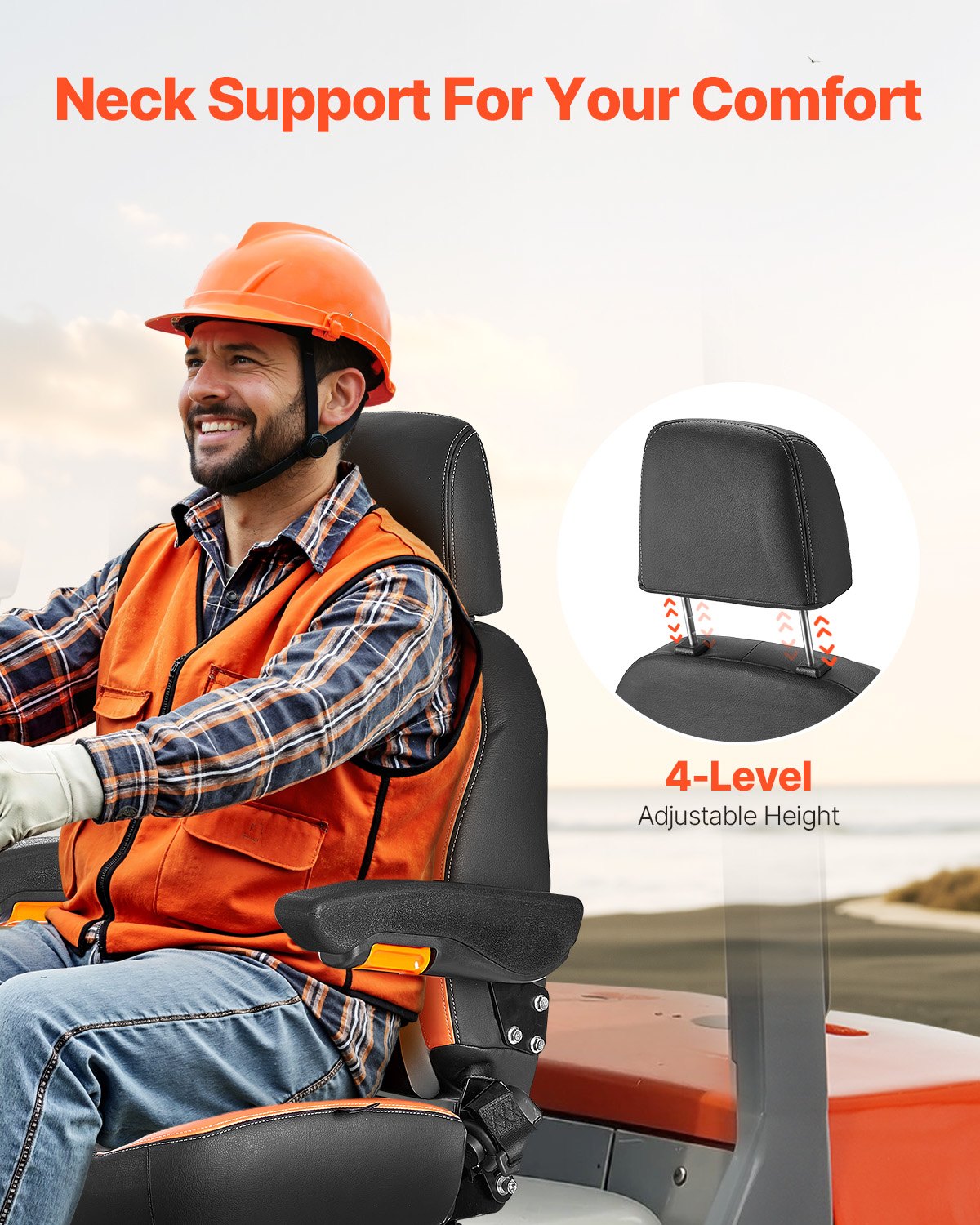 VEVOR Forklift Seat Mower Tractor Seat Adjustable Back Seatbelt & Headrest