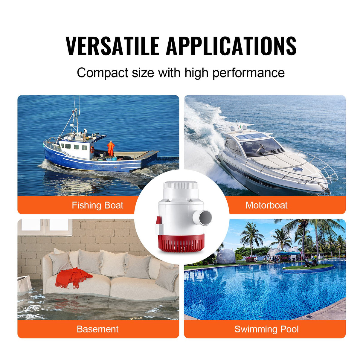 VEVOR Bilge Pump, 3000GPH Automatic Submersible Boat Bilge Water Pump with Float Switch, 40 mm Outlet Diameter, Small Boat Bilge Pump, Marine Electric