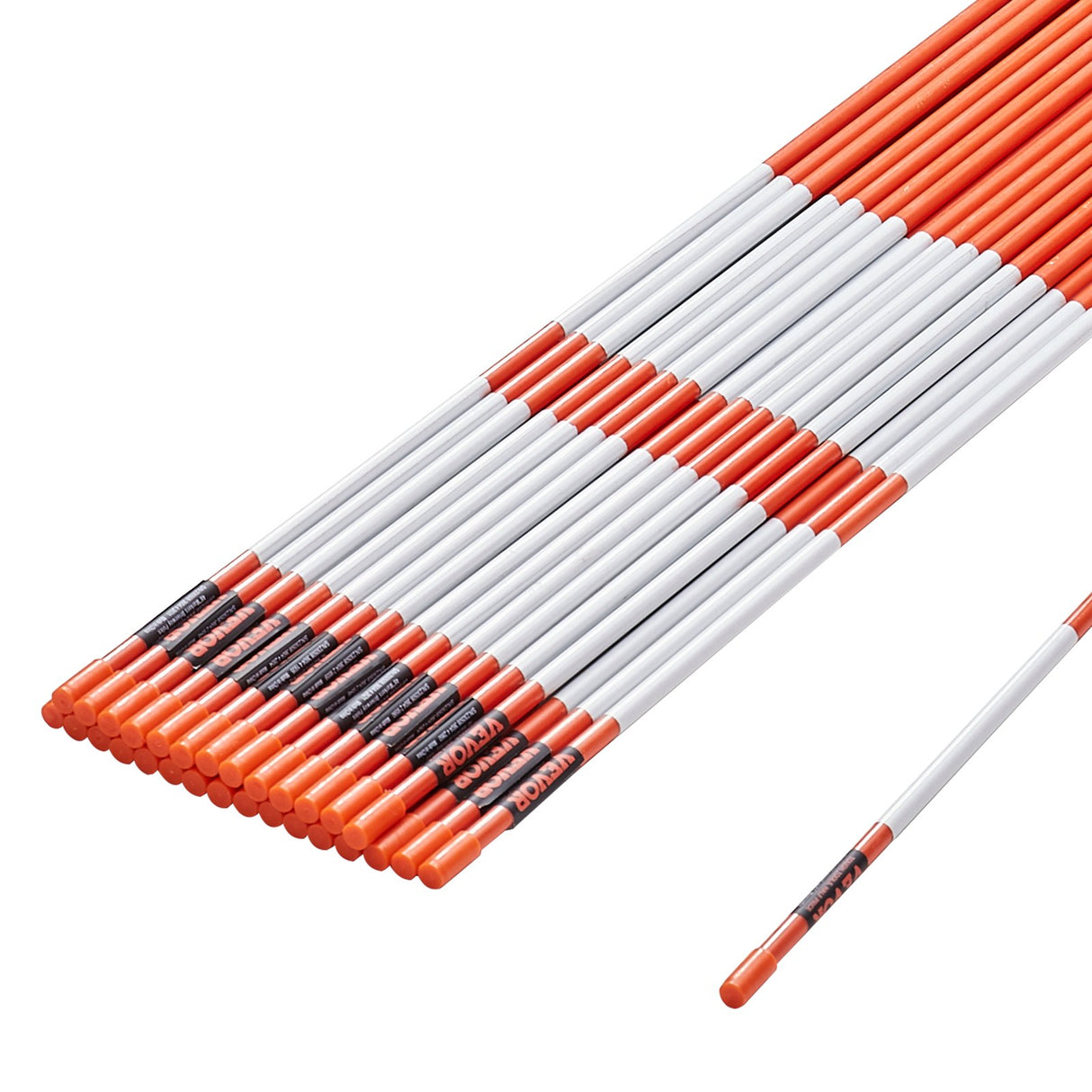 VEVOR Driveway Markers, 30 PCS 121.5cm, 0.78cm Diameter, Orange Fiberglass Poles Snow Stakes with Reflective Tape, 30cm Steel Drill Bit & Protection