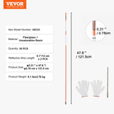 VEVOR Driveway Markers, 30 PCS 121.5cm, 0.78cm Diameter, Orange Fiberglass Poles Snow Stakes with Reflective Tape, 30cm Steel Drill Bit & Protection