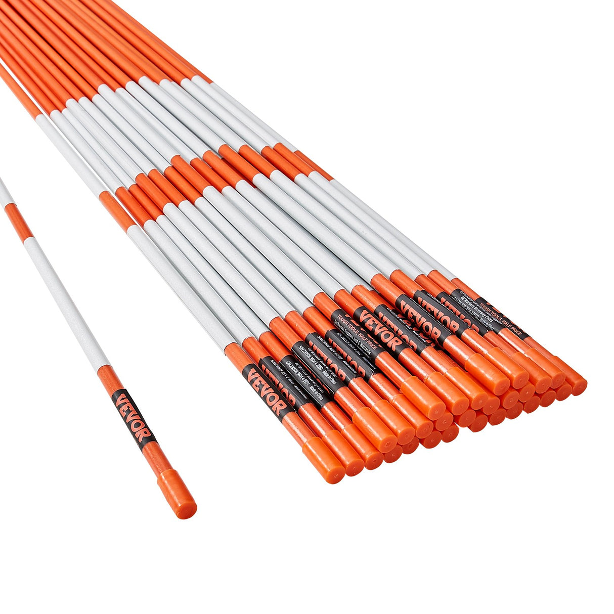 VEVOR Driveway Markers, 30 PCS 121.5cm, 0.78cm Diameter, Orange Fiberglass Poles Snow Stakes with Reflective Tape, 30cm Steel Drill Bit & Protection
