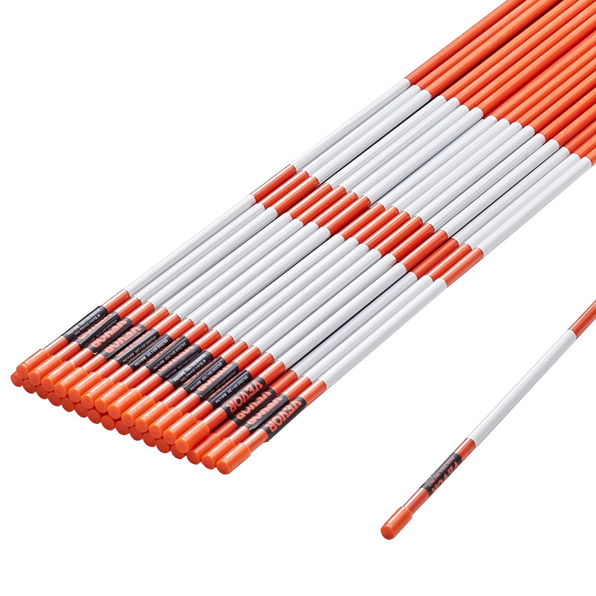 VEVOR Driveway Markers, 30 PCS 121.5cm, 0.78cm Diameter, Orange Fiberglass Poles Snow Stakes with Reflective Tape, 30cm Steel Drill Bit & Protection