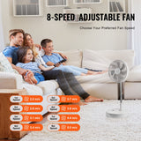 VEVOR 12 Inch Foldable Oscillating Standing Fan with Remote Control, 4 Speed Adjustable Portable Desk Quiet Fan, 7200mah Rechargeable USB Small Fan, Folded Rotating Floor Fan for Bedroom Office Travel - Side View