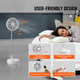 VEVOR 12 Inch Foldable Oscillating Standing Fan with Remote Control, 4 Speed Adjustable Portable Desk Quiet Fan, 7200mah Rechargeable USB Small Fan, Folded Rotating Floor Fan for Bedroom Office Travel - 45-Degree Angle