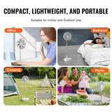 VEVOR 12 Inch Foldable Oscillating Standing Fan with Remote Control, 4 Speed Adjustable Portable Desk Quiet Fan, 7200mah Rechargeable USB Small Fan, Folded Rotating Floor Fan for Bedroom Office Travel - Rear View