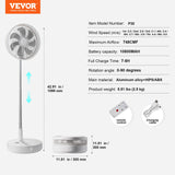 VEVOR 12 Inch Foldable Oscillating Standing Fan with Remote Control, 4 Speed Adjustable Portable Desk Quiet Fan, 7200mah Rechargeable USB Small Fan, Folded Rotating Floor Fan for Bedroom Office Travel - Close-Up Angle