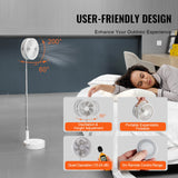 VEVOR 8 Inch Foldable Oscillating Standing Fan with Remote Control, 4 Speed Adjustable Portable Desk Quiet Fan, 7200mah Rechargeable USB Small Fan, Folded Rotating Floor Fan for Bedroom Office Travel - Top-Down View