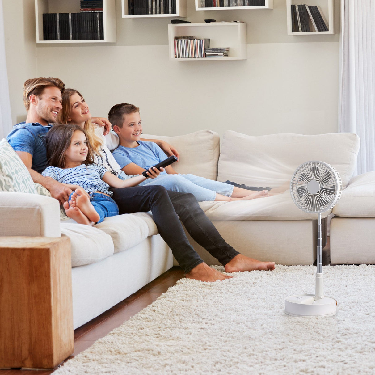 VEVOR 8 Inch Foldable Oscillating Standing Fan with Remote Control, 4 Speed Adjustable Portable Desk Quiet Fan, 7200mah Rechargeable USB Small Fan,