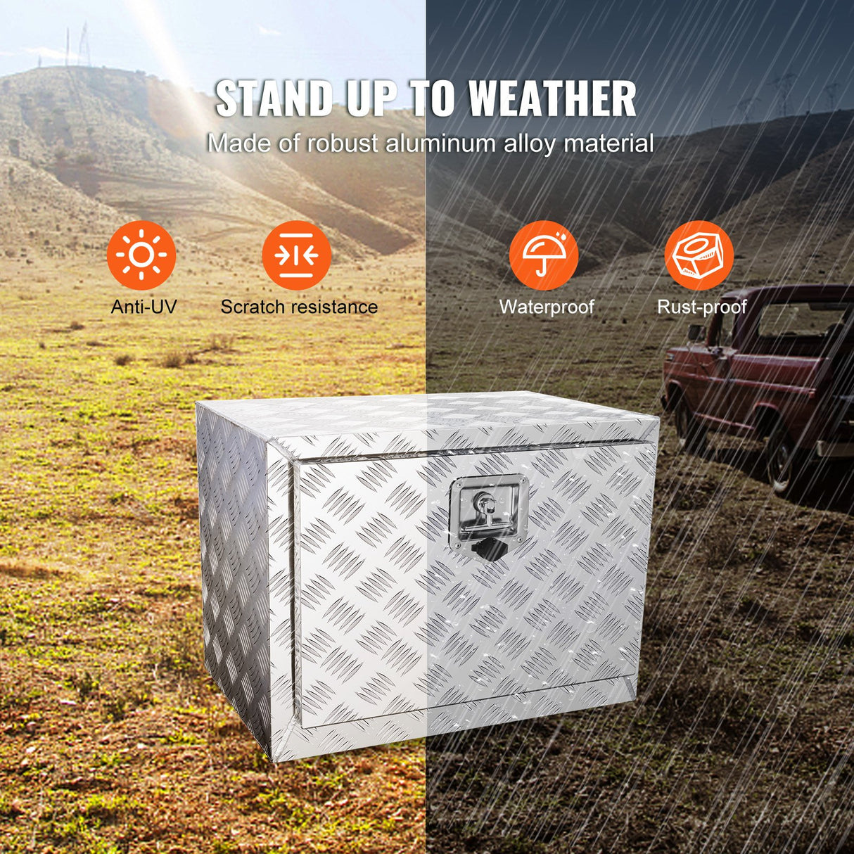 VEVOR Underbody Truck Box, 24"?14"?16" Pickup Storage Box, Heavy Duty Aluminum Diamond Plate Tool Box with Lock and Keys, Waterproof Trailer Storage