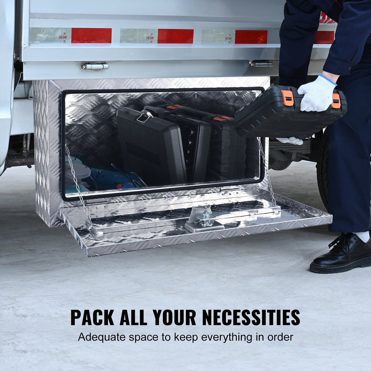 VEVOR Underbody Truck Box, 30"?14"?16" Pickup Storage Box, Heavy Duty Aluminum Diamond Plate Tool Box with Lock and Keys, Waterproof Trailer Storage