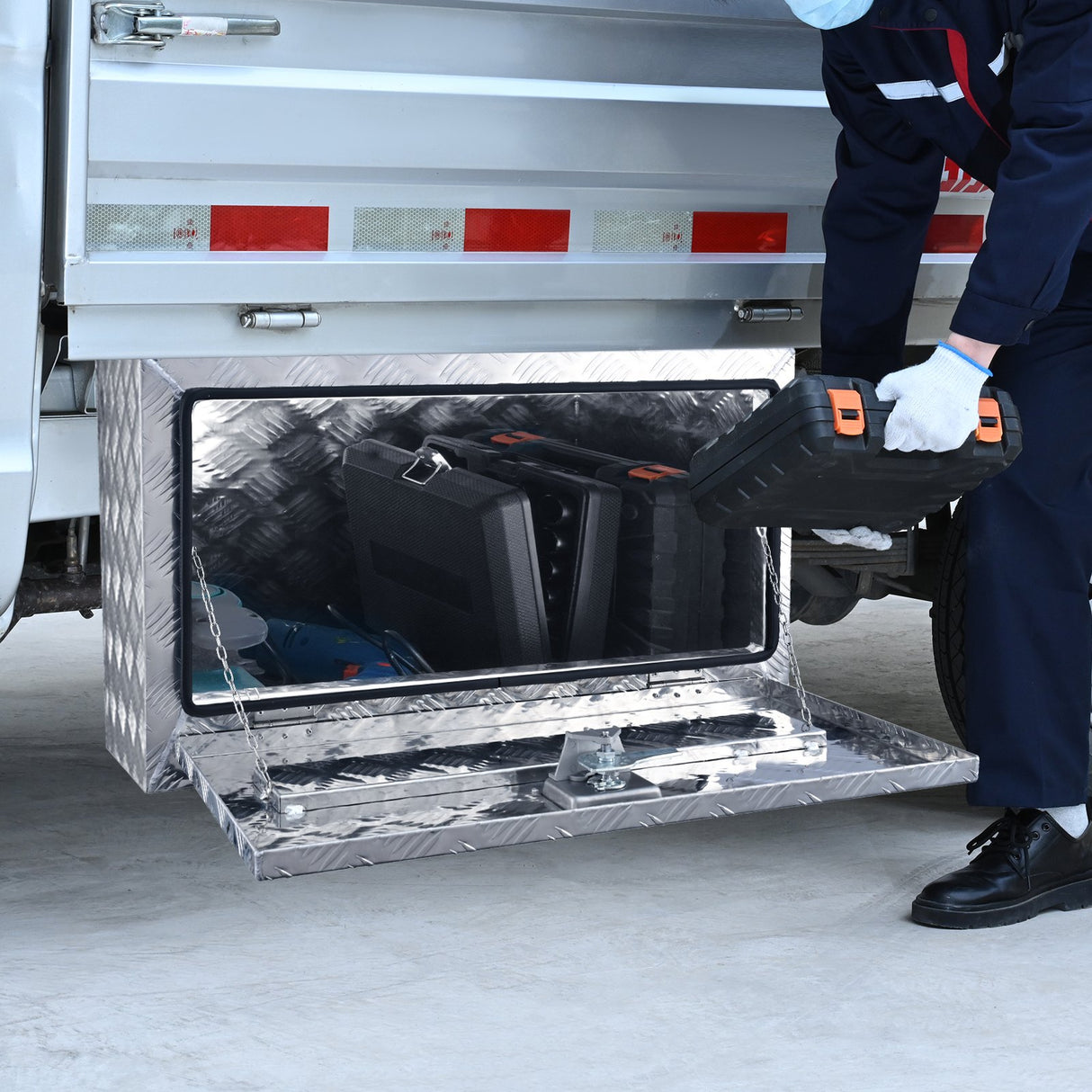 VEVOR Underbody Truck Box, 30"?14"?16" Pickup Storage Box, Heavy Duty Aluminum Diamond Plate Tool Box with Lock and Keys, Waterproof Trailer Storage