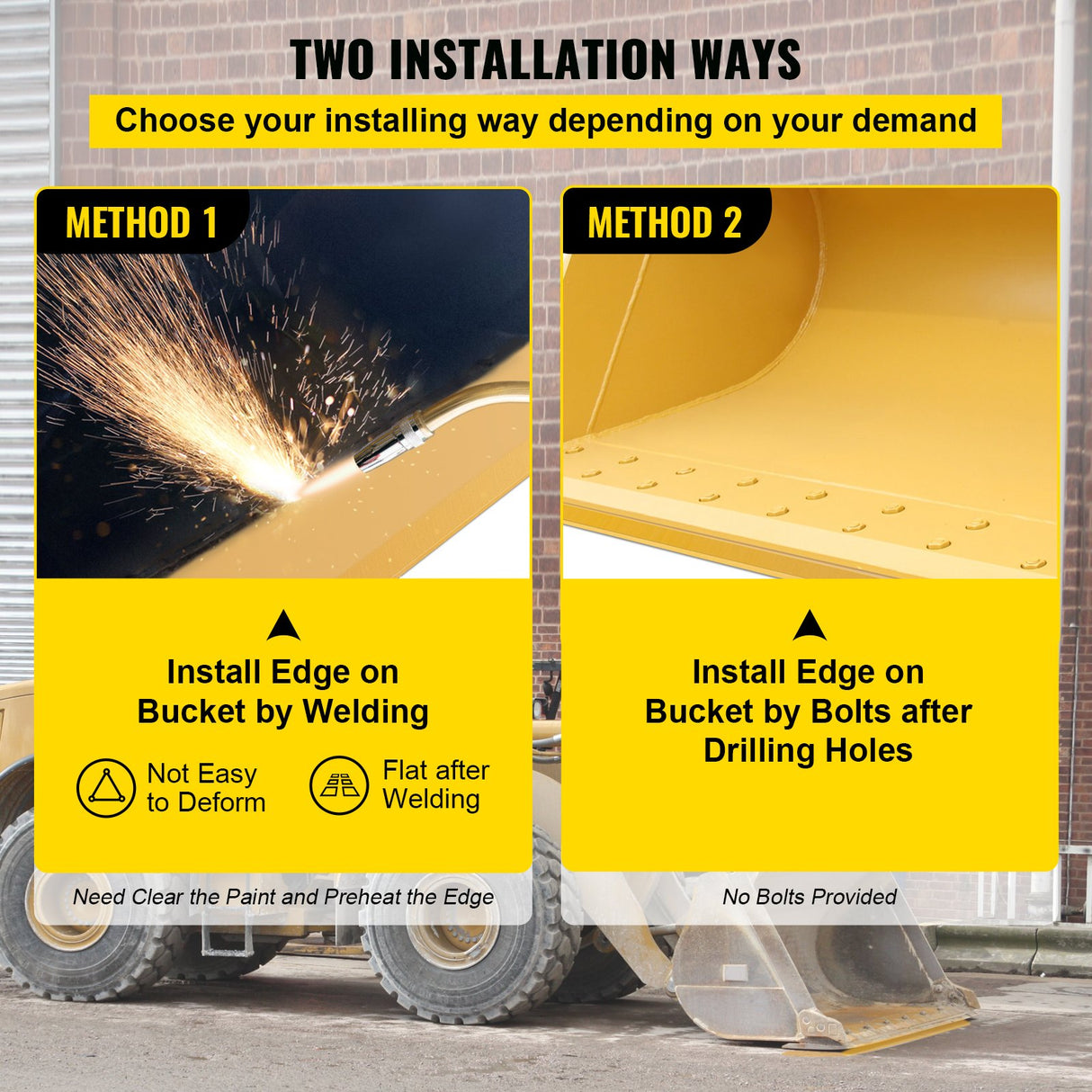 VEVOR Bucket Cutting Edge, 213x10x1.3 Bucket Edge, Weld-on and Bolt-on Advanced Cutting Edge, 16Mn Carbon-manganese Steel Loader Cutting Edge, Skid Steer Cutting Edge with Paint for Excavator and Load