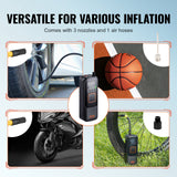 VEVOR Tire Inflator Portable Air Compressor, 150 PSI Electric Air Pump, 4000mAh Rechargeable Tire Pump with Auto-Off Function, LCD Pressure Gauge, 3 Nozzles, LED Light for Car Motorcycle Bike Ball - Top-Down View