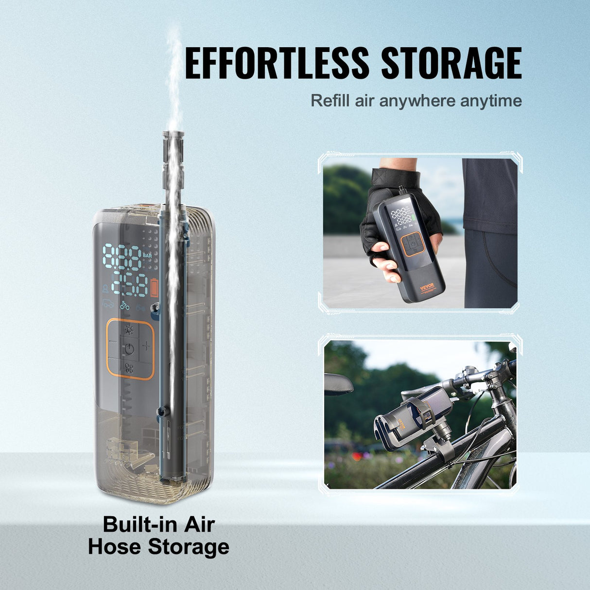 VEVOR Tire Inflator Portable Air Compressor, 150 PSI Electric Air Pump, 4000mAh Rechargeable Tire Pump with Auto-Off Function, LCD Pressure Gauge, 3