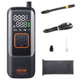 VEVOR Tire Inflator Portable Air Compressor, 150 PSI Electric Air Pump, 4000mAh Rechargeable Tire Pump with Auto-Off Function, LCD Pressure Gauge, 3 Nozzles, LED Light for Car Motorcycle Bike Ball - Low Angle