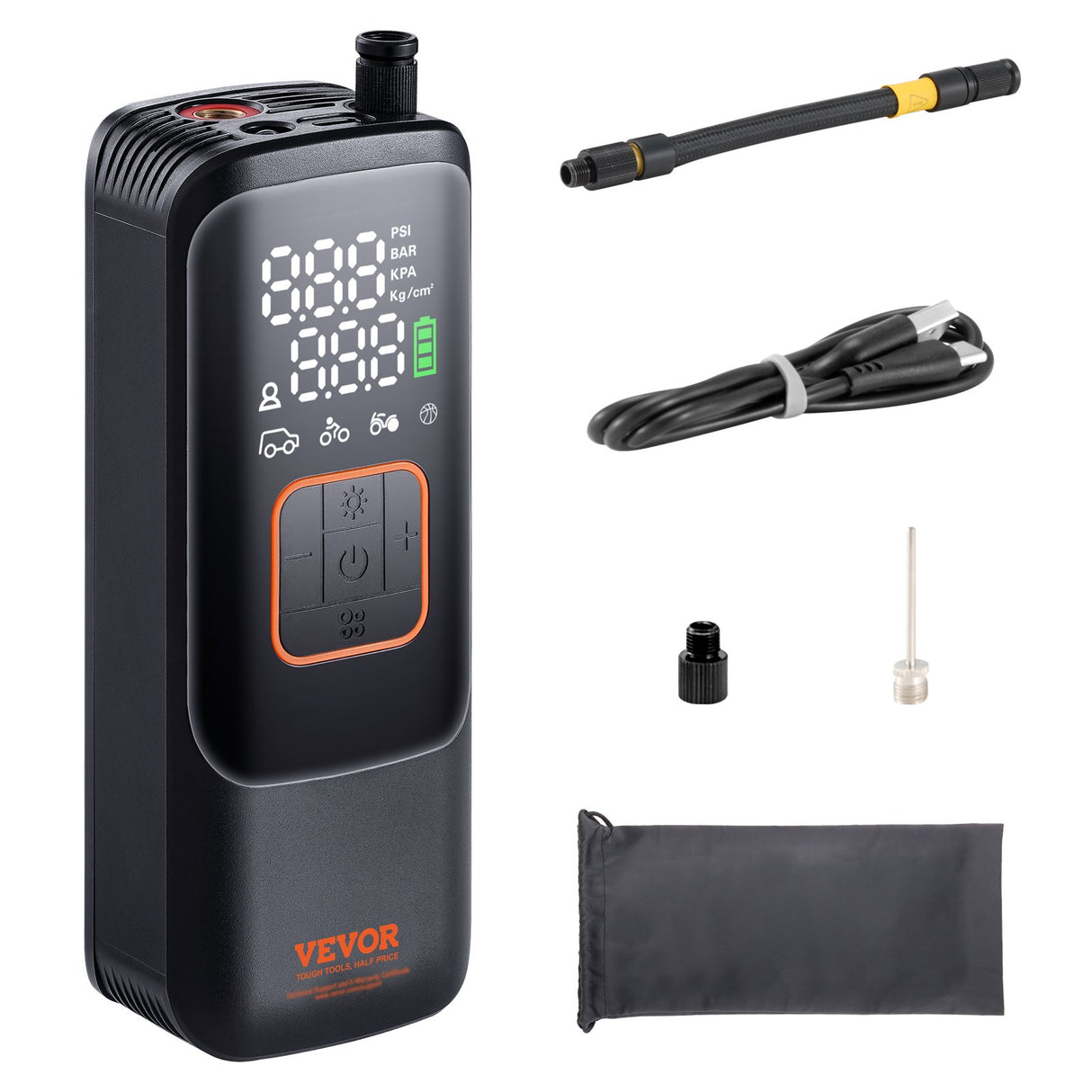 VEVOR Tire Inflator Portable Air Compressor, 150 PSI Electric Air Pump, 4000mAh Rechargeable Tire Pump with Auto-Off Function, LCD Pressure Gauge, 3