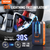 VEVOR Tire Inflator Portable Air Compressor, Dual-Cylinder & 12000mAh Rechargeable Air Pump, 30s Fast Inflation Tire Pump with Auto-Off, LCD Pressure Gauge for Car Motorcycle Bike Ball - Front View