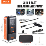 VEVOR Tire Inflator Portable Air Compressor, Dual-Cylinder & 12000mAh Rechargeable Air Pump, 30s Fast Inflation Tire Pump with Auto-Off, LCD Pressure