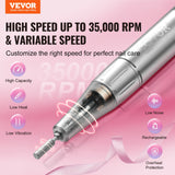 VEVOR Electric Rechargeable Nail Drill, 35,000RPM Portable Cordless Nail E File Machine, LCD-Display Acrylic Gel Grinder Tool with 6 Bits and 50PCS