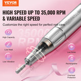 VEVOR Electric Rechargeable Nail Drill, 35,000RPM Portable Cordless Nail E File Machine, LCD-Display Acrylic Gel Grinder Tool with 6 Bits and 50PCS Sanding Bands for Manicure Pedicure Carve Polish - Front View