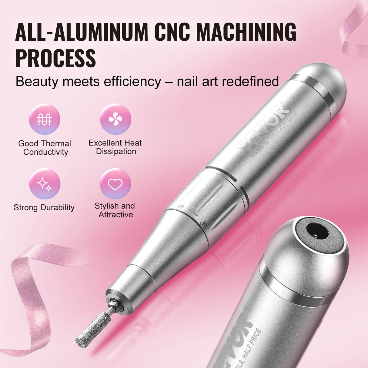 VEVOR Electric Rechargeable Nail Drill, 35,000RPM Portable Cordless Nail E File Machine, LCD-Display Acrylic Gel Grinder Tool with 6 Bits and 50PCS