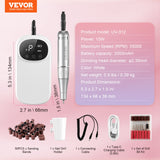 VEVOR Electric Rechargeable Nail Drill, 35,000RPM Portable Cordless Nail E File Machine, LCD-Display Acrylic Gel Grinder Tool with 6 Bits and 50PCS Sanding Bands for Manicure Pedicure Carve Polish - Close-Up Angle