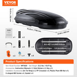 VEVOR Rooftop Cargo Carrier 340 L Luggage Storage Box ABS for SUVs Cars - Close-Up Angle
