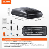 VEVOR Rooftop Cargo Carrier 220 L Luggage Storage Box ABS for SUVs Cars - Rear View