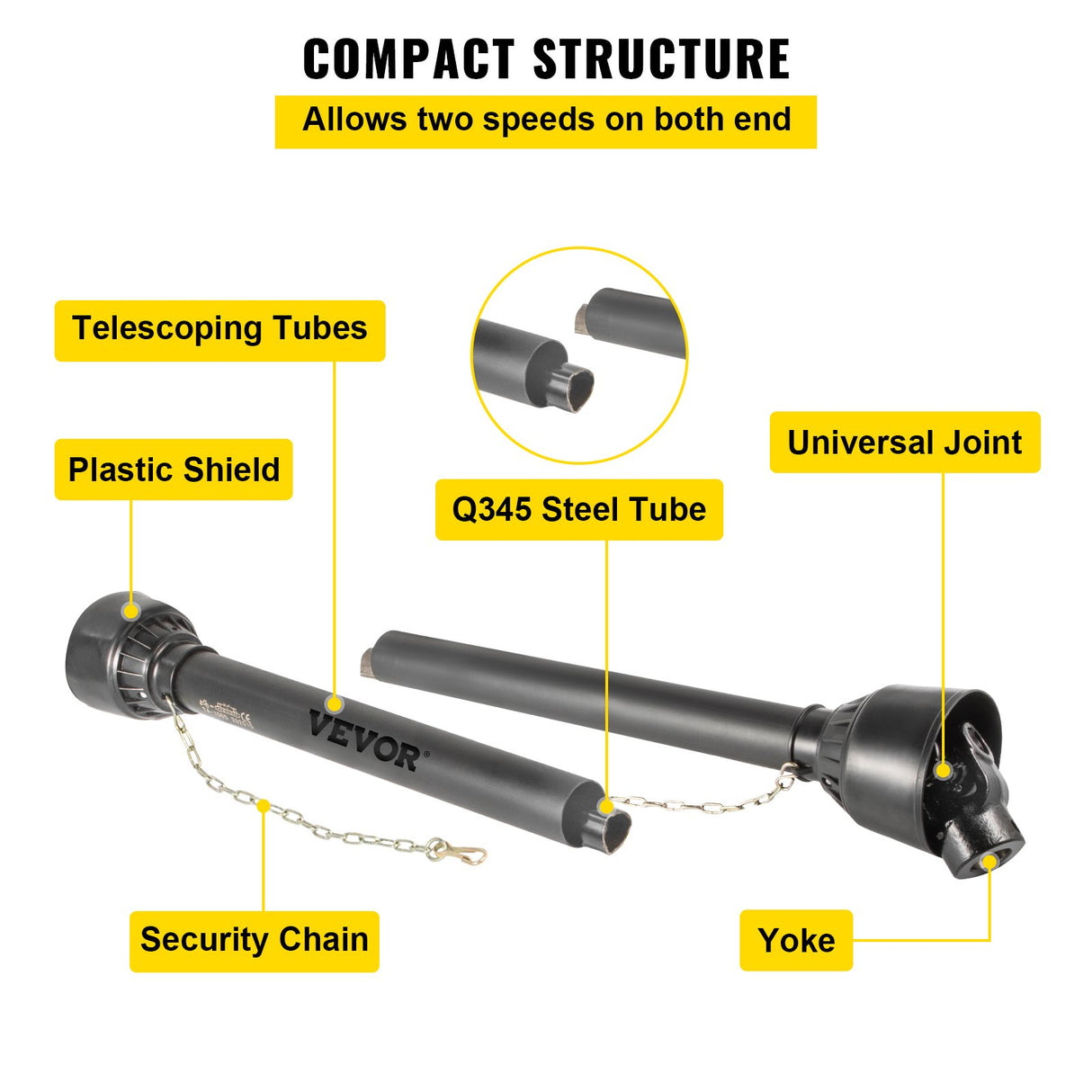 VEVOR PTO Shaft PTO Drive Shaft 1-3/8" x 6 Spline Ends Round End T4 43"-61"