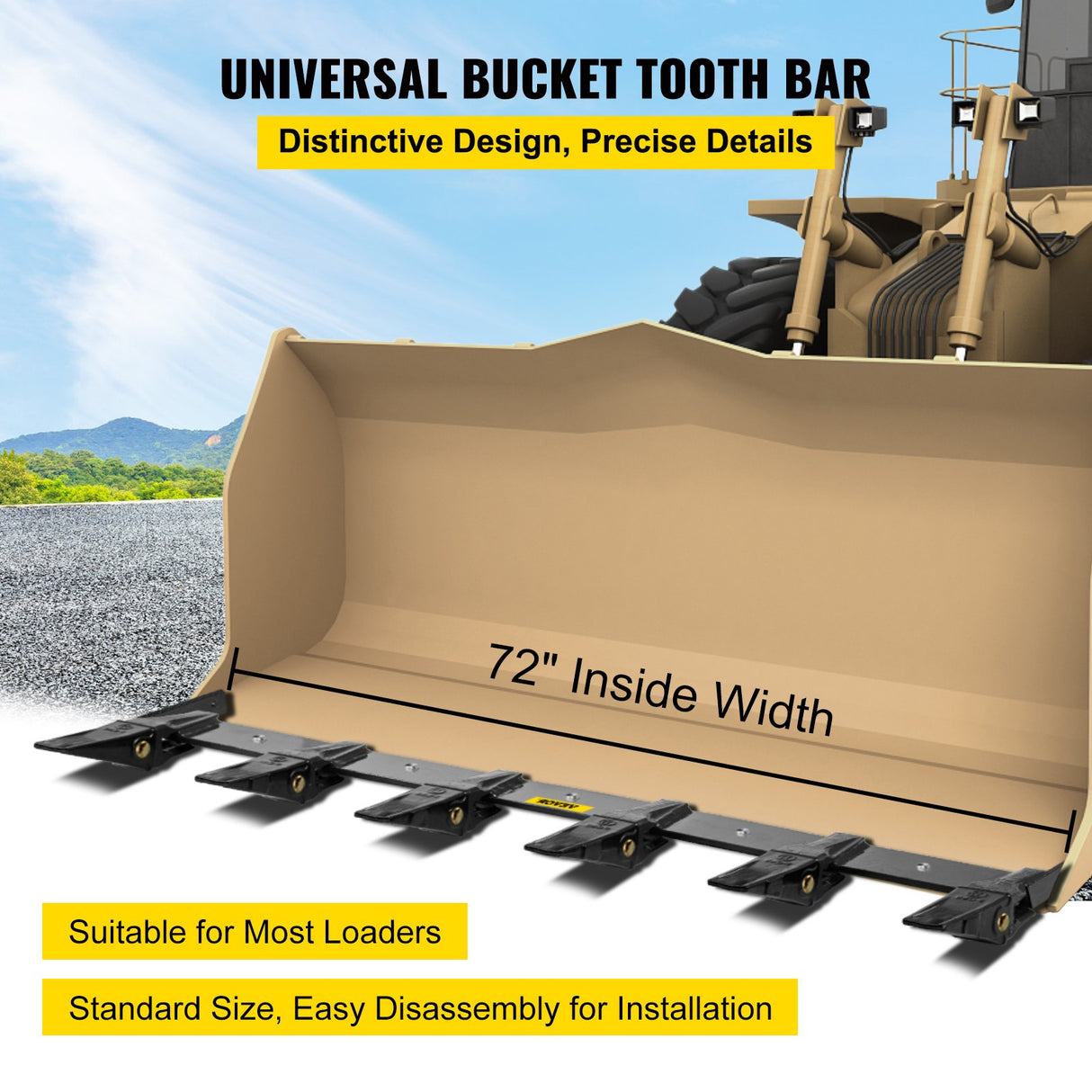 VEVOR Bucket Tooth Bar, 48in Inside Bucket Width Tractor Bucket Teeth, 9.84in Teeth Space Tooth Bar for Loader Bucket 23TF, Bolt on Tooth Bucket