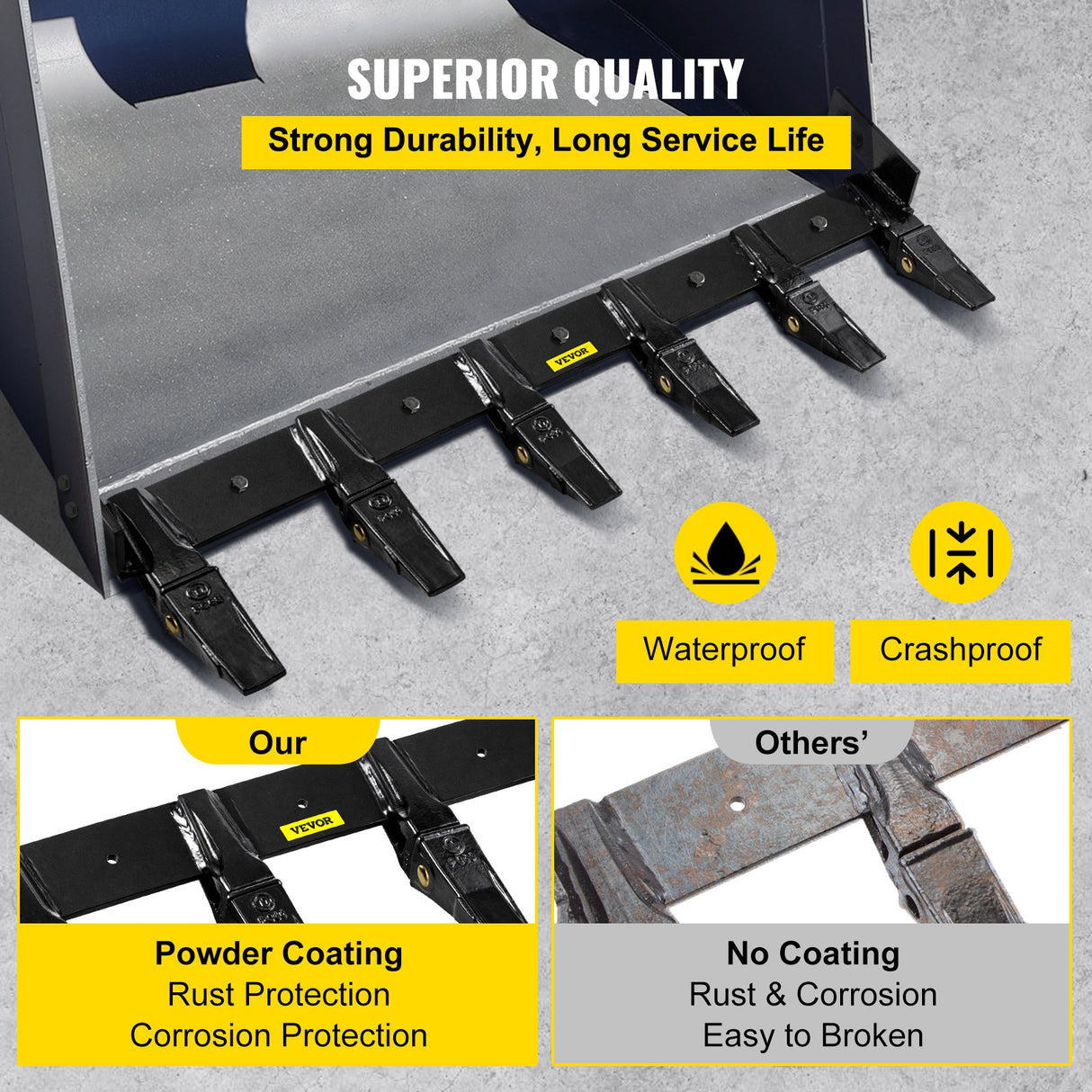 VEVOR Bucket Tooth Bar, 48in Inside Bucket Width Tractor Bucket Teeth, 9.84in Teeth Space Tooth Bar for Loader Bucket 23TF, Bolt on Tooth Bucket
