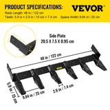 VEVOR Bucket Tooth Bar, 48in Inside Bucket Width Tractor Bucket Teeth, 9.84in Teeth Space Tooth Bar for Loader Bucket 23TF, Bolt on Tooth Bucket