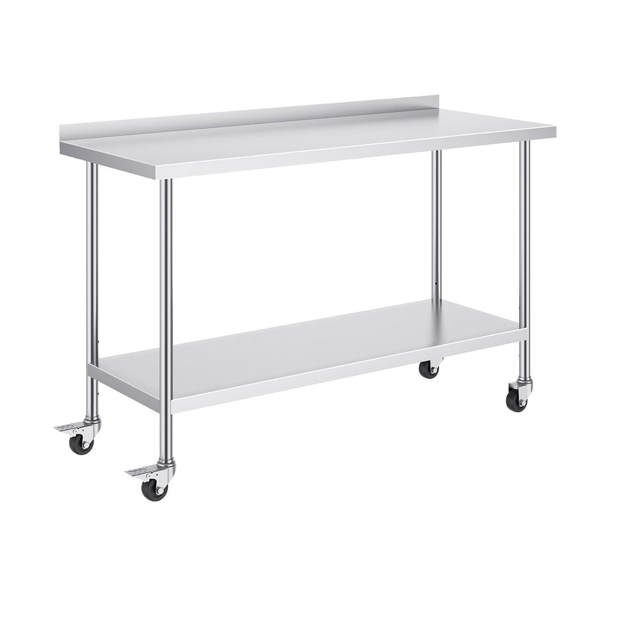 24 x 60 x 40 Inch Stainless Steel Work Table, Commercial Food Prep Worktable with Casters, Heavy Duty Prep Worktable, Metal Work Table with Adjustable Height for Restaurant, Home and Hotel