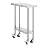 VEVOR Stainless Steel Work Table 30 x 12 x 38 Inch, with 4 Wheels, 3 Adjustable Height Levels, Heavy Duty Food Prep Worktable for Commercial Kitchen