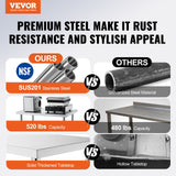 VEVOR Stainless Steel Work Table 30 x 12 x 38 Inch, with 4 Wheels, 3 Adjustable Height Levels, Heavy Duty Food Prep Worktable for Commercial Kitchen